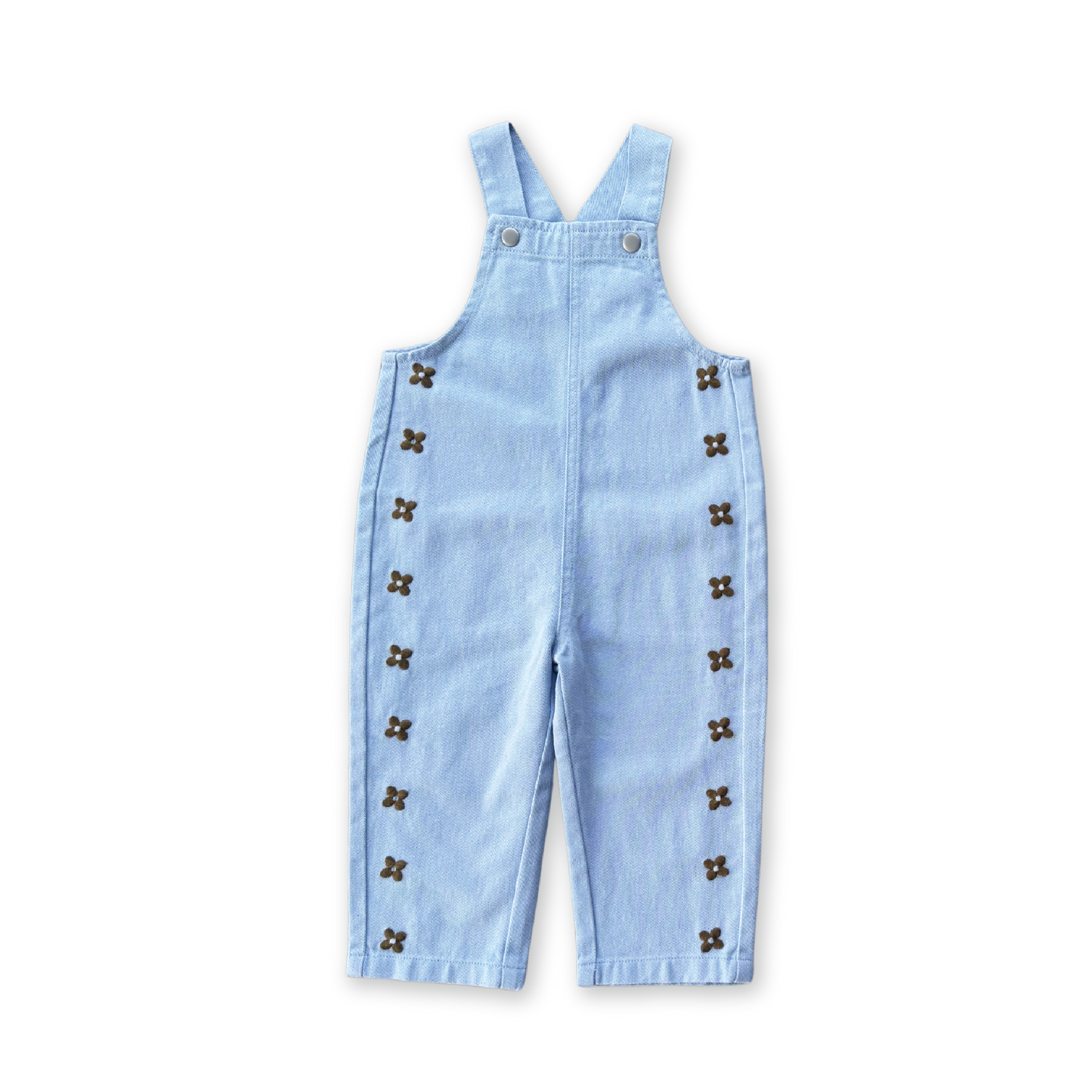 Organic Embroidery Posy Overalls | Ice Blue