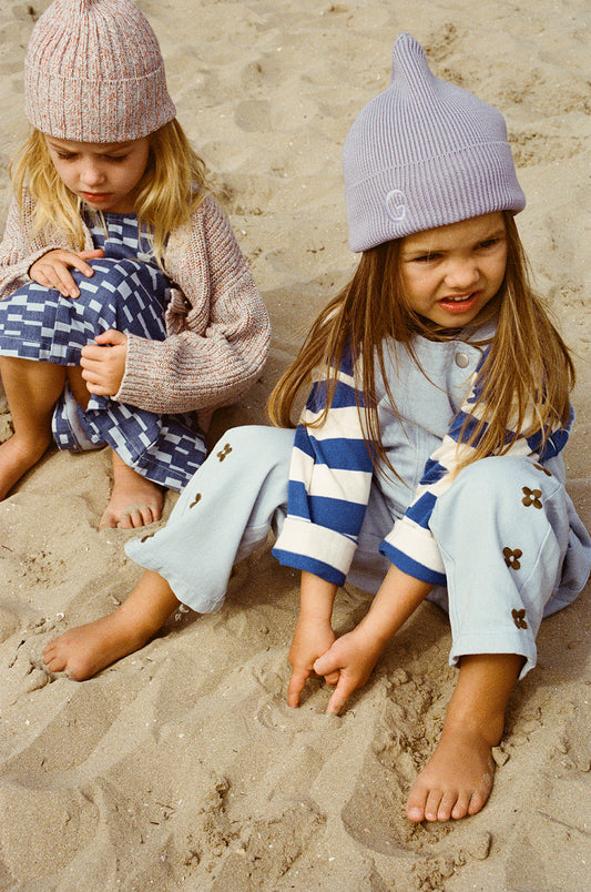 Organic Embroidery Posy Overalls | Ice Blue