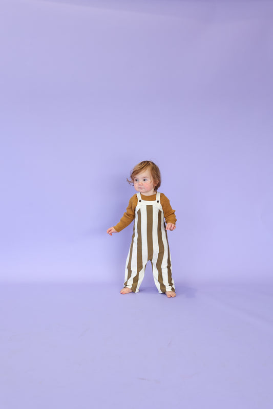 Vertical Stripe Knit Overalls | Coffee
