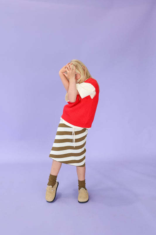 Diagonal Stripe Knit Skirt | Coffee