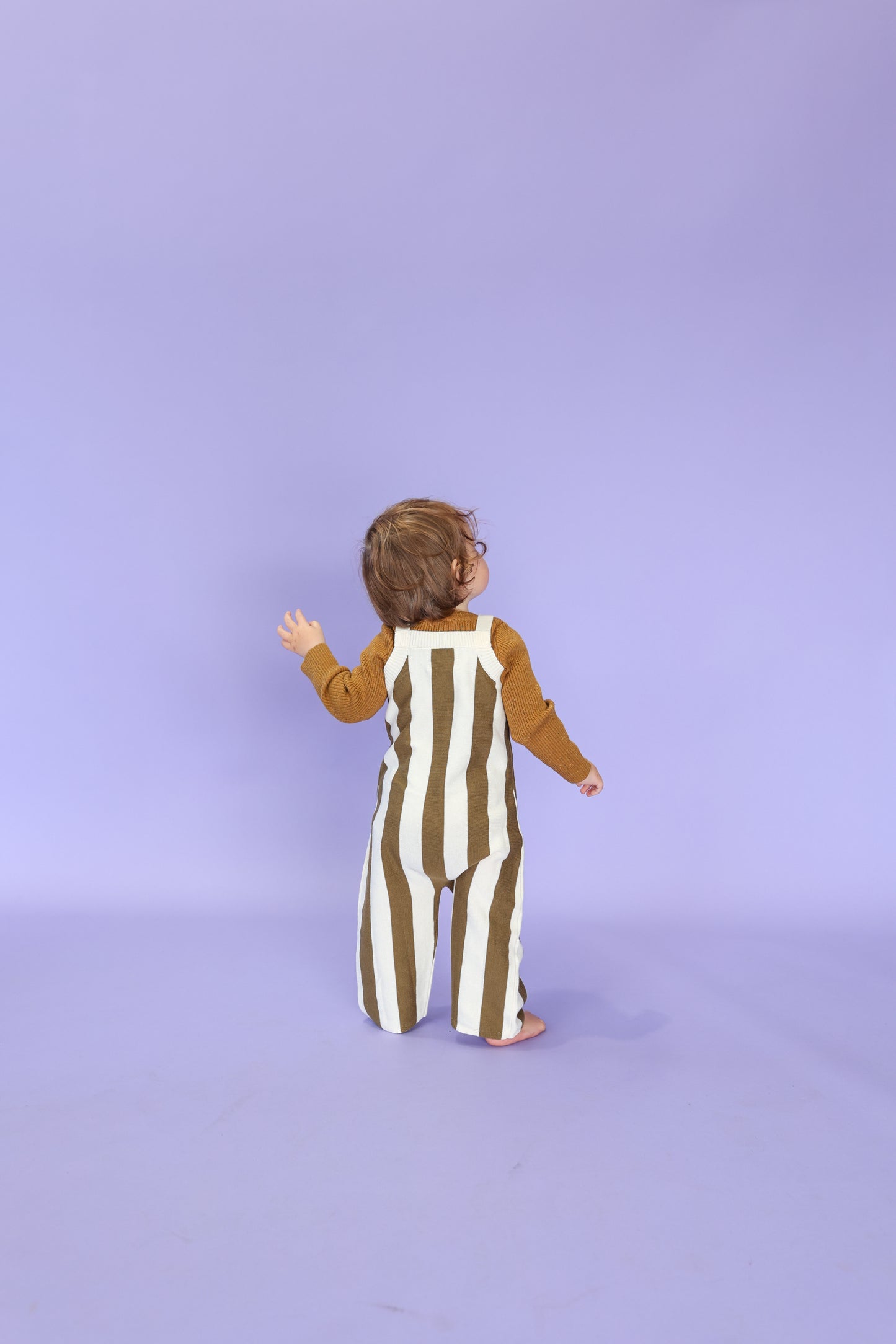 Vertical Stripe Knit Overalls | Coffee